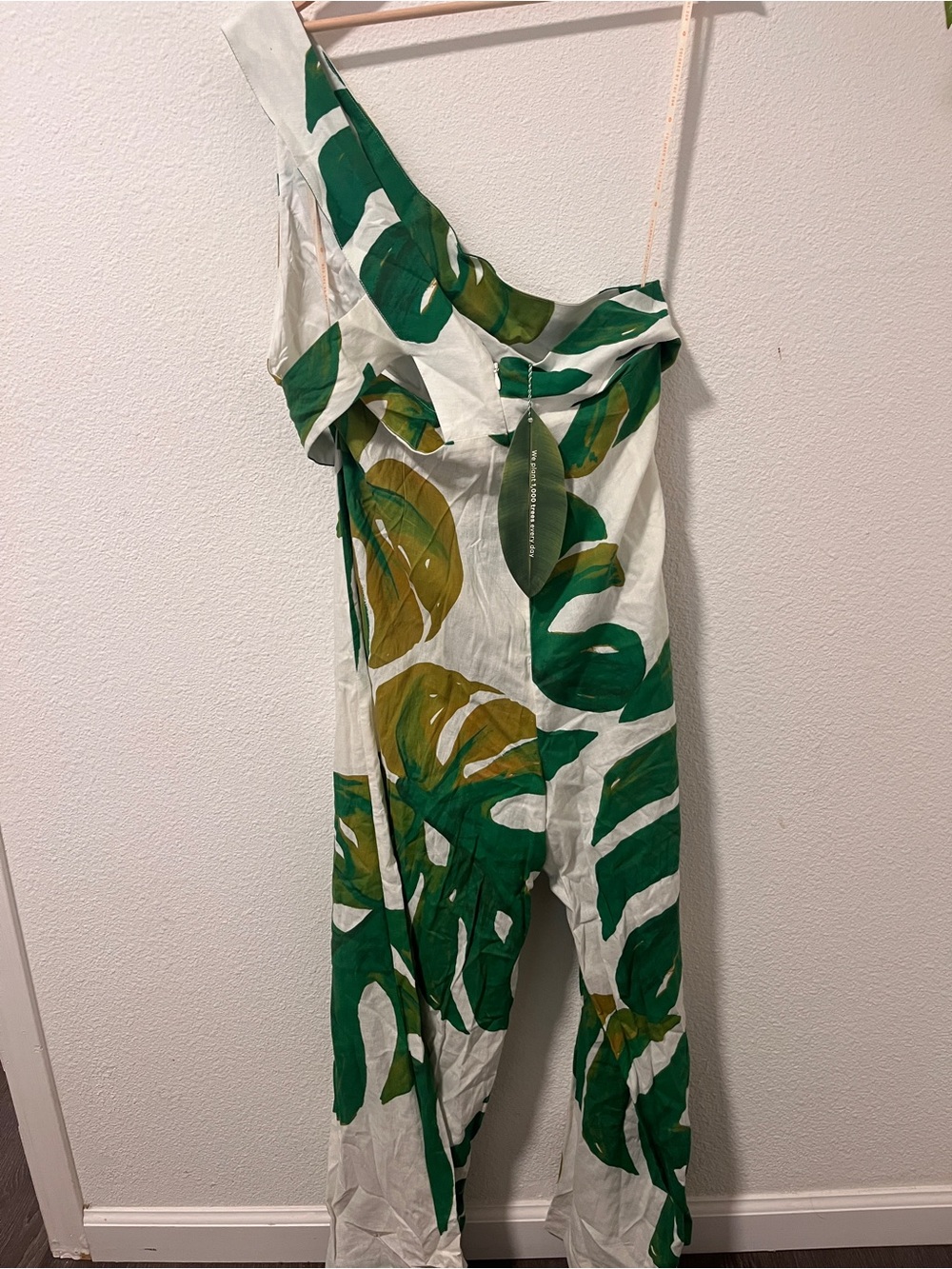 FarmRio Monstera One-Shoulder Jumpsuit - Green/White - Picture 3 of 6